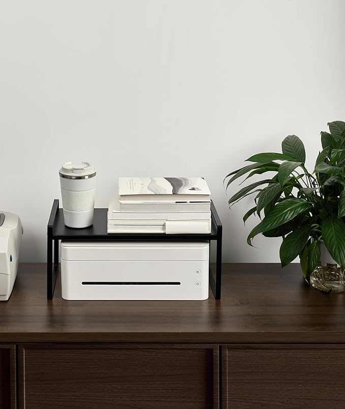 Nxconsu 2Pack Cabinet Shelves Stackable Shelf Organizer Rack Riser for Kitchen Cabinet Pantry Cupboard Counter Countertop Home Organization Storage Space Saver Heavy Duty Metal Nonslip Black Wide