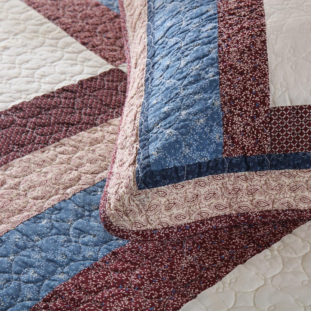 Cotton Bedding Quilt Sets 3 Pieces Reversible Coverlet Sets All Season Boys Real Patchwork Bedspread,Star Pattern,Queen Size