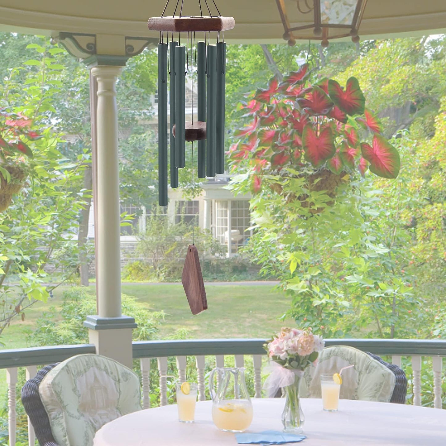 Small Green Wind Chimes for Outside, Tuned Soothing Melody, Sympathy Chimes for Mom/Housewarming, Outdoor Decoration