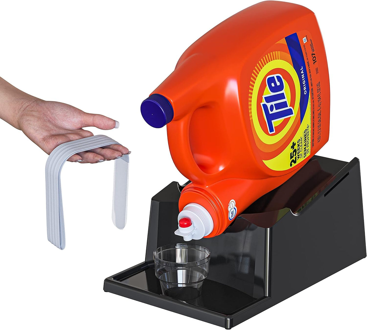 TidyFriend 2 Pack Liquid Laundry Detergent Holder Stand with Drip Tray & Rubber-Grip Feet, Stand for Laundry Room Organization and Storage, Fabric Softener Dispenser with Cup Holder (Black)