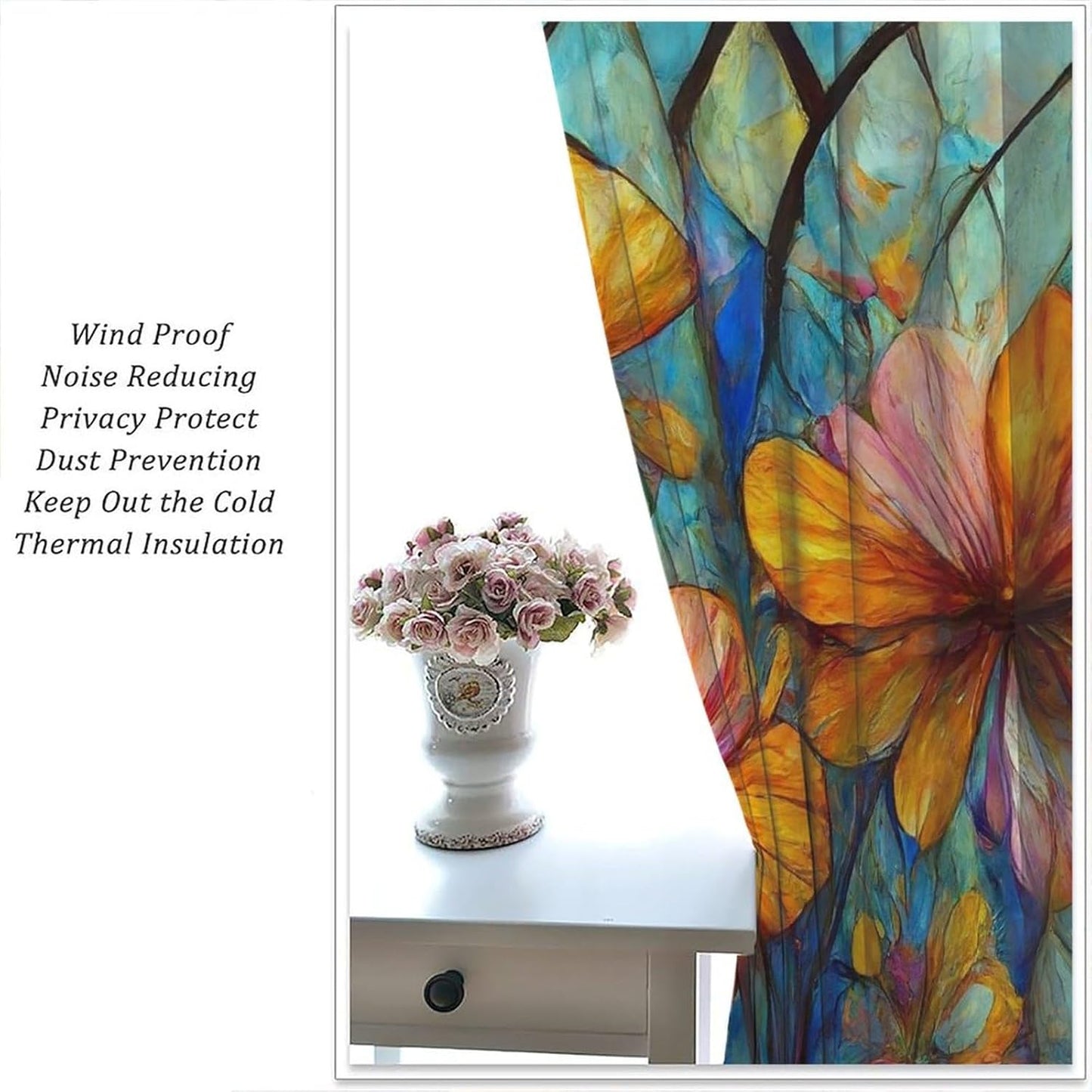 Stained Glass Curtains,Magic Forest Colorful Flowers Abstract Art Home Decor Drapes for Bedroom Living Room Kitchen Window Treatment 2 Panels Set Total Size 55" W X 63" L Inch