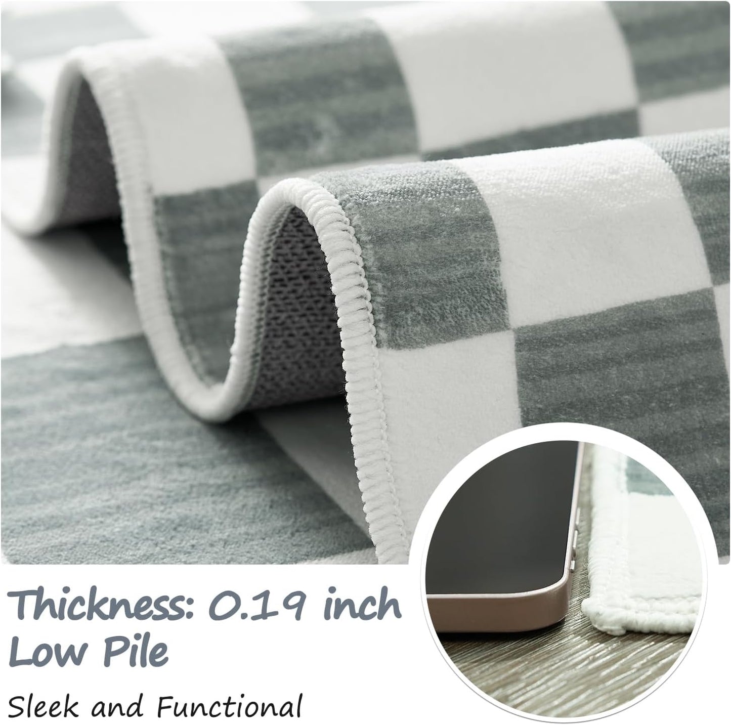 jinchan 6x9 Checkered Area Rugs for Kids Room - Machine Washable Soft Rug Modern Geometric Lattice Non-Slip Carpet for Nursery Playroom Classroom Living Room Bedroom Dining Room Home Office Grey