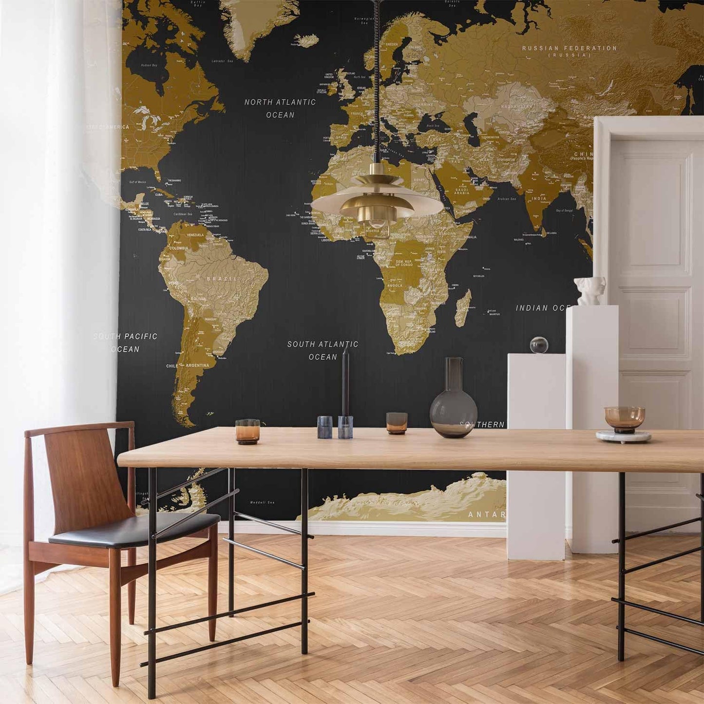artgeist Wall Mural World Map 193x138 in - XXL Peel and Stick Self-Adhesive Wallpaper Removable Large Sticker Foil Wall Decor Print Picture Image Design Map of The World k-A-0092-a-a