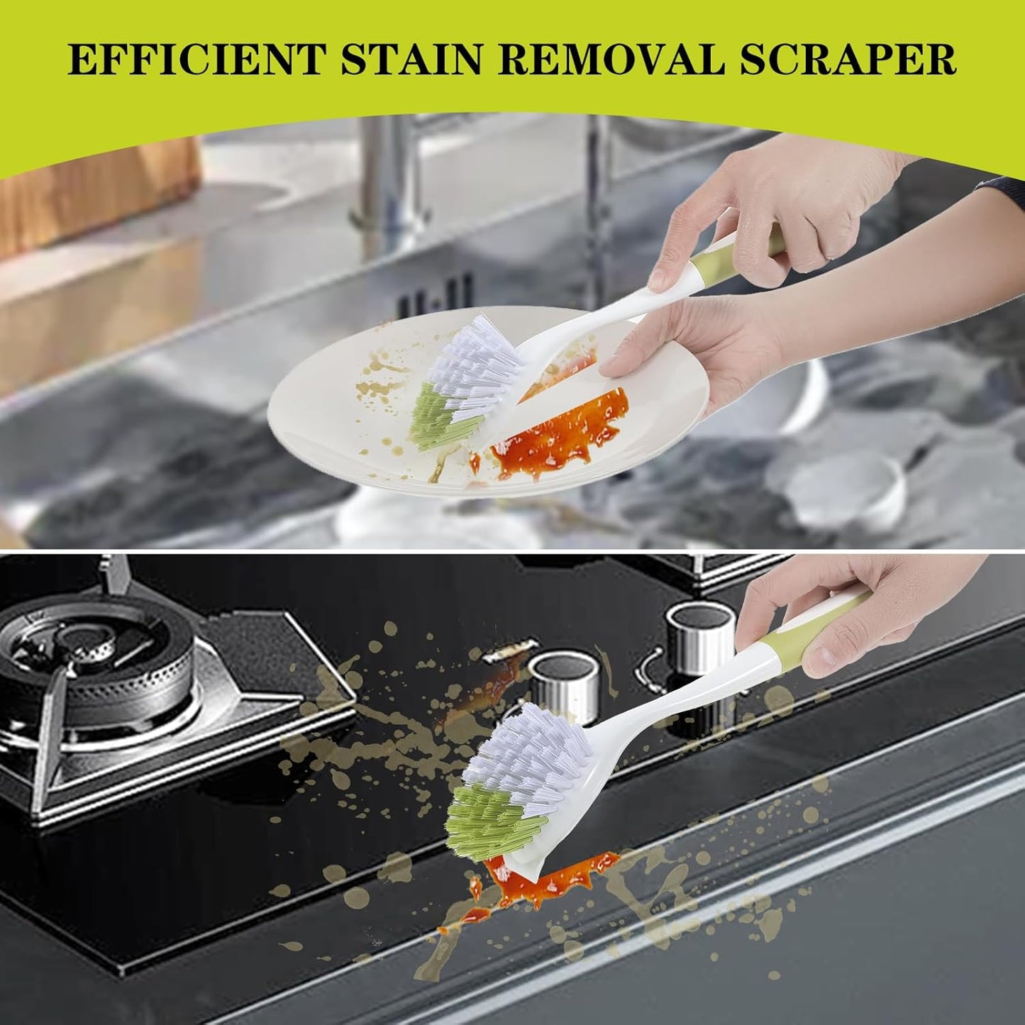 8 Pcs Dish Brush with Handle Kitchen Scrub Brush Pot and Pan Cleaning Brush Dish Scrubber with Stiff PET Bristles for Cookware Sink Washing Household, Green, 11 x 3.1 x 0.98 Inch