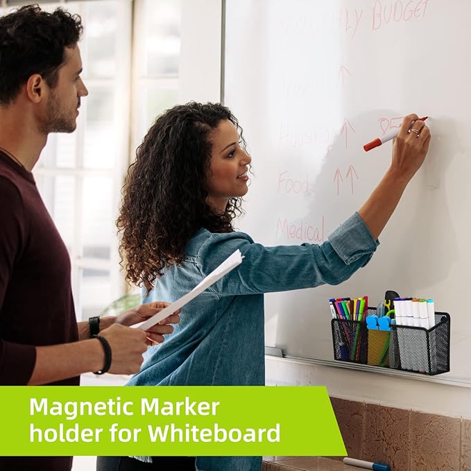 Neudeco Magnetic Pencil Holder, Locker Shelf Organizer, Metal Storage Basket for Whiteboard, Refrigerator, Ideal Cabinet for School, Black (Pack 4)