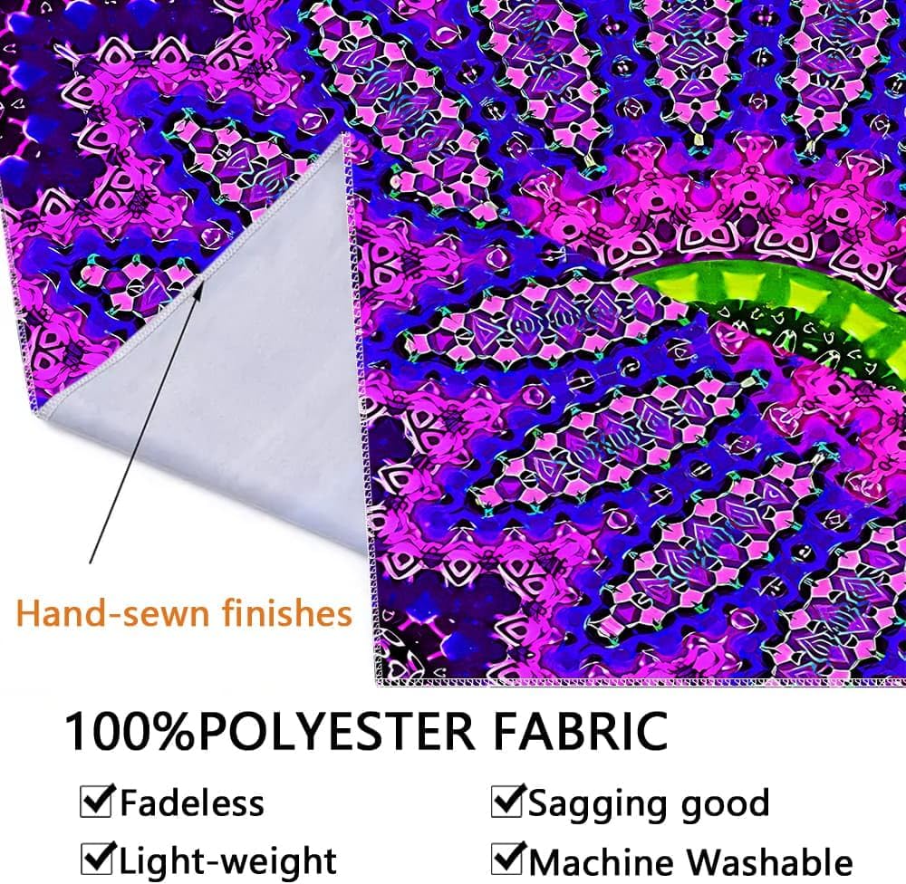 Blacklight Mandala Tapestry for Bedroom, Medium Black Light Posters for Adults and Teens, Red UV Reactive Aesthetic Bohemian Wall Art Decor (60 x 50 Inches)