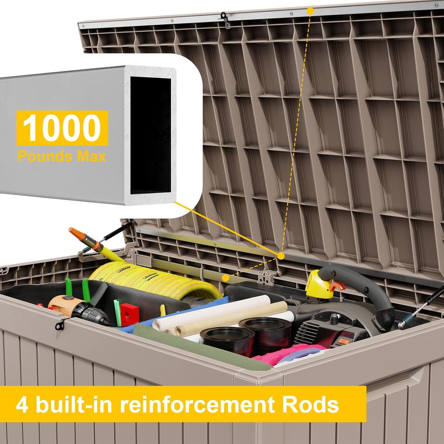 XXL 230 Gallon Large Resin Deck Box, Lockable Outdoor Storage Box for Patio Cushions Storage Furniture,Garden Tools, Pool Supplies, Weatherproof and UV Resistant- Grey (230 Gallon)