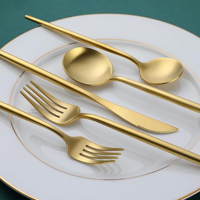 Matte Gold Silverware Set, OGORI 30-Piece Food Grade Stainless Steel Gold Flatware Set, Kitchen Utensil Set Service for 6, Tableware Cutlery Set for Home and Restaurant, Dishwasher Safe - Gift Box
