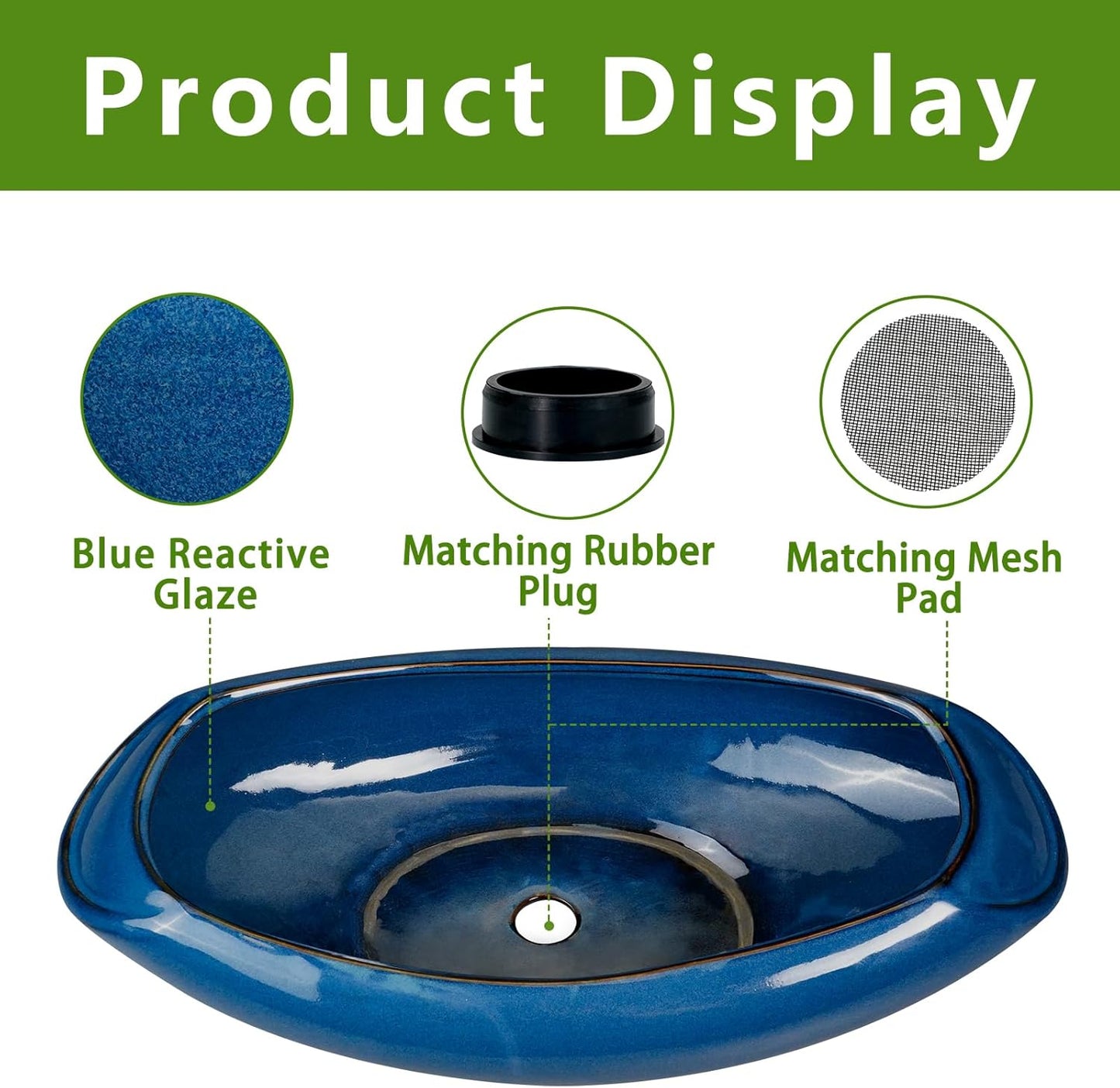 Bonsai Tree Pot 18 Inch - Ceramic Succulent Pots Large Bonsai Planter for Indoor Outdoor Plants Decorative Plant Pot with Drainage Hole Flower Pot for Home Garden Room Decor Blue