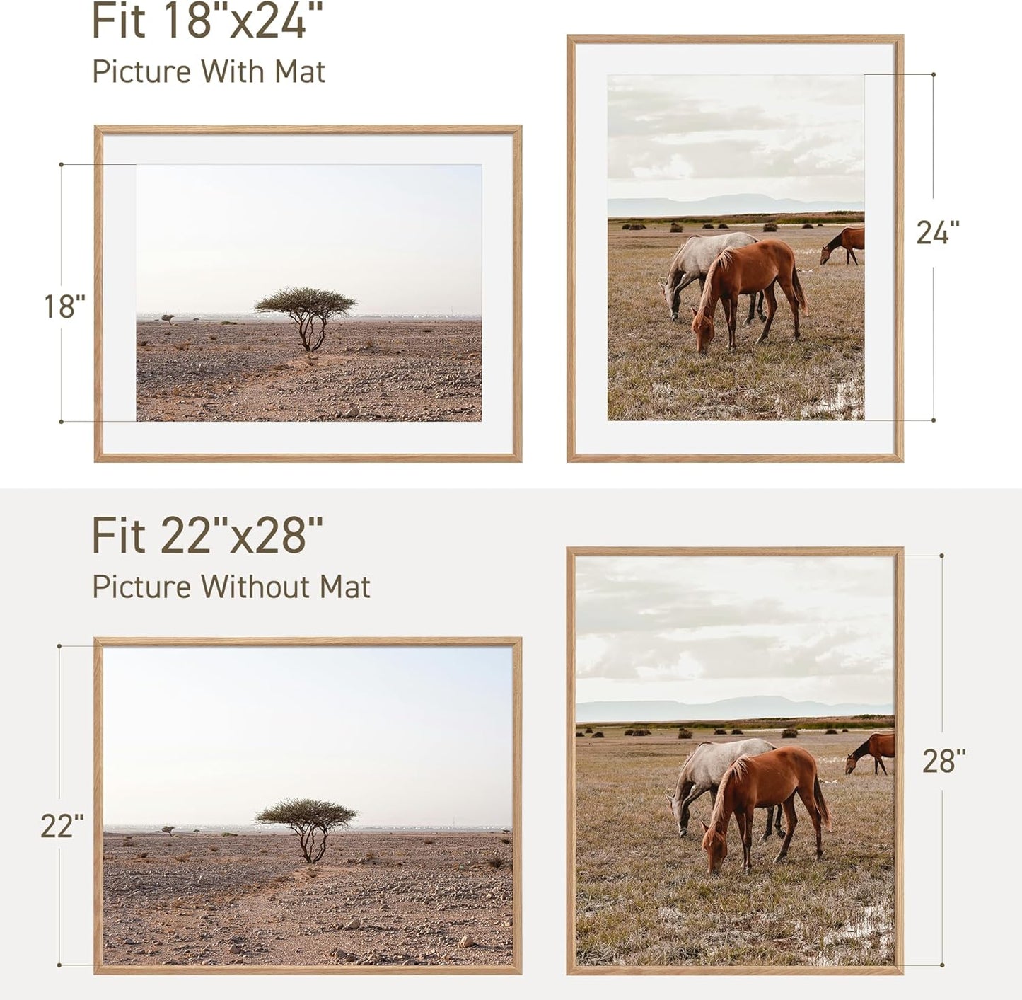 22x28 Poster Frame Set of 2 Natural Solid Oak Photo Frames with 18x24 Removable Mat Wall Hanging Large Handcrafted Frame with HD Plexiglass Wall and Tabletop Display Large Picture Frame