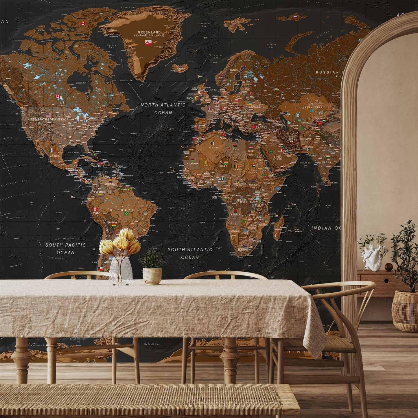 artgeist Wall Mural World Map 193x138 in - XXL Peel and Stick Self-Adhesive Wallpaper Removable Large Sticker Foil Wall Decor Print Picture Image Design Map of The World k-A-0206-a-a