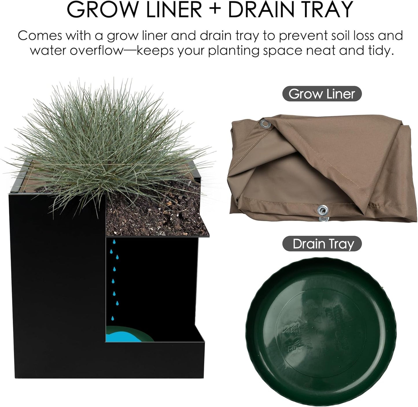 Kozyard 20'' Cube Metal Planter Steel Planter Box Black Steel Flower Pot with Saucer Partition Panel for Trees Plants Flowers Indoor Outdoor Garden Patio Deck Yard