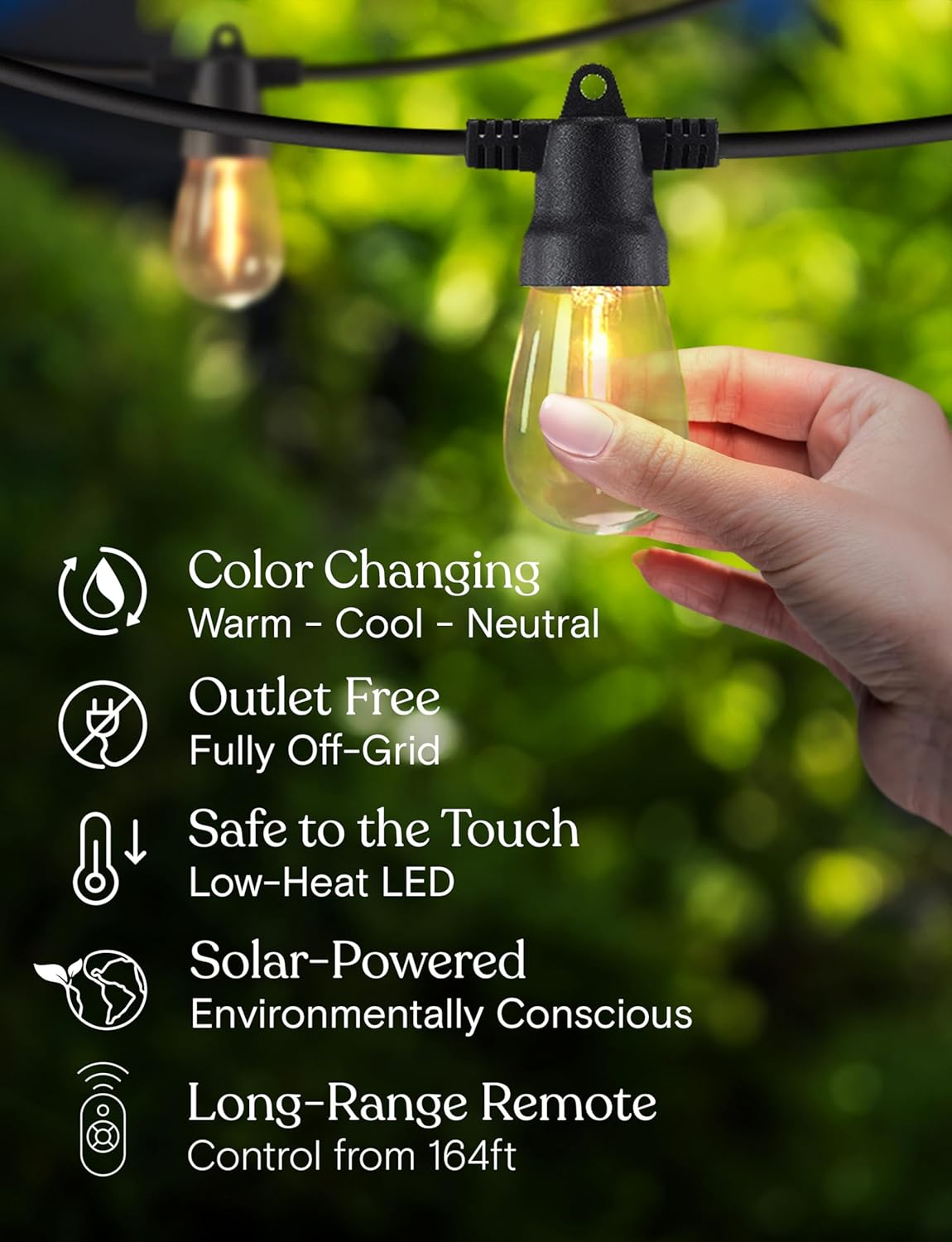 Brightech 104 (52x2) FT Ambience Pro Solar Powered Outdoor LED String Lights - Waterproof Remote Control Lights - 48 Bulbs, 7W Solar Powered Color Changing White Light for Camping, Patio, Garden