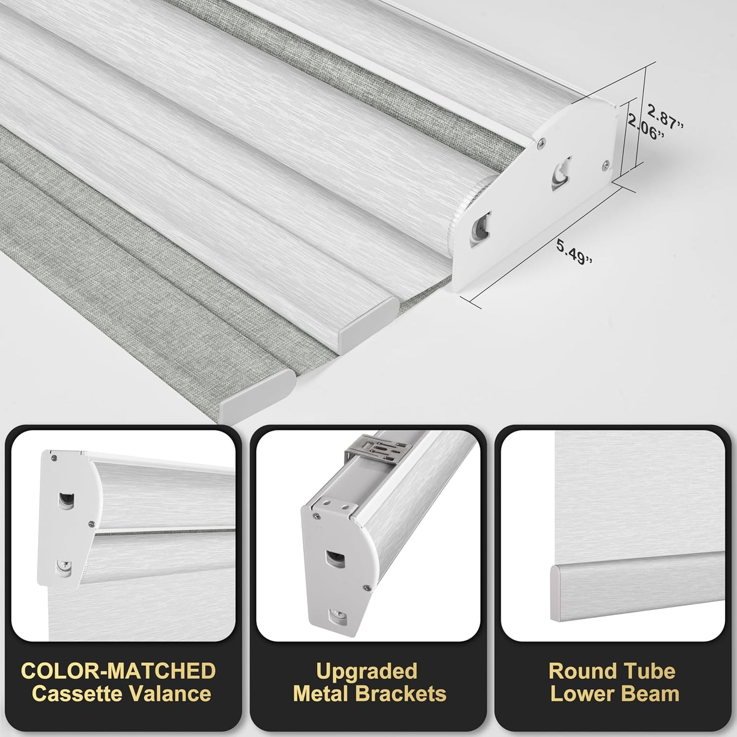 BERISSA Cordless Dual Roller Shades with Cassette Valance, Double Window Shades Blackout and Light Filtering, Day and Night for Home Office Door. Linen Grey and White. 28 W x 36" H