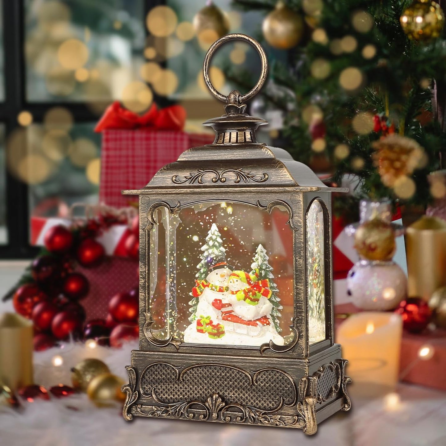 Christmas Snow Globes,Christmas Decorations for Home,with 6 Hour Timer,Musical Snow Globe,Battery Or USB Powered,Christmas Lantern,Christmas Festival Decor, Snowman Skiing
