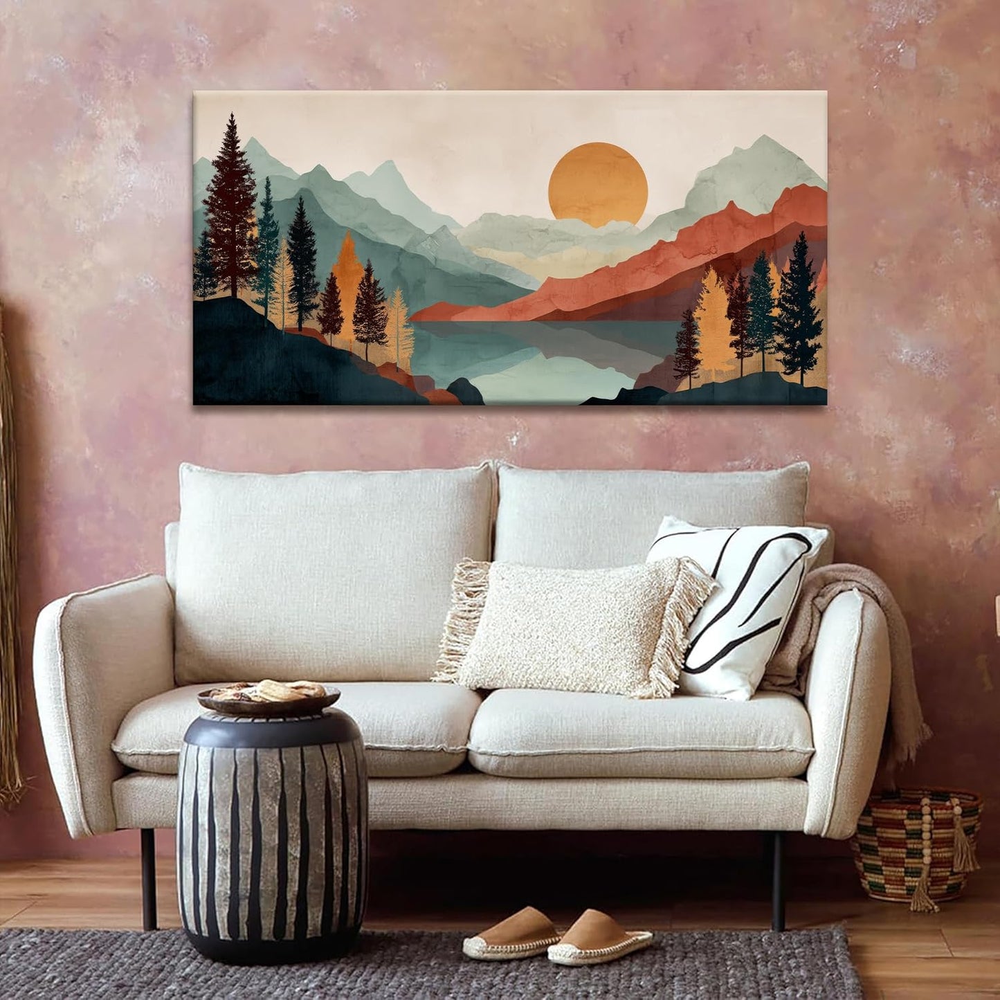 Tsomzxng Mountain Boho Wall Art For Bedroom Artwork Abstract Mountain Forest Landscapes Colorful Wall Art Painting Canvas Art Wall Decor Prints Ready To Hang Wall Pictures Home Wall Decor 20×40 Inch