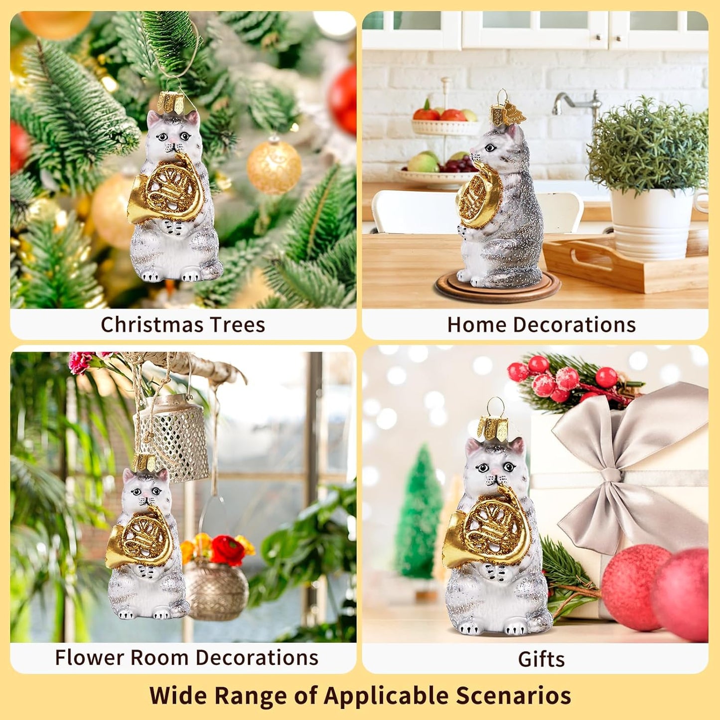 Cat Christmas Ornaments,Hand-Blown Glass Ornaments,Cat Collection Figurine Hanging Ornaments,Christmas Tree Decorations for Animal Lovers Holiday Party Home Gifts