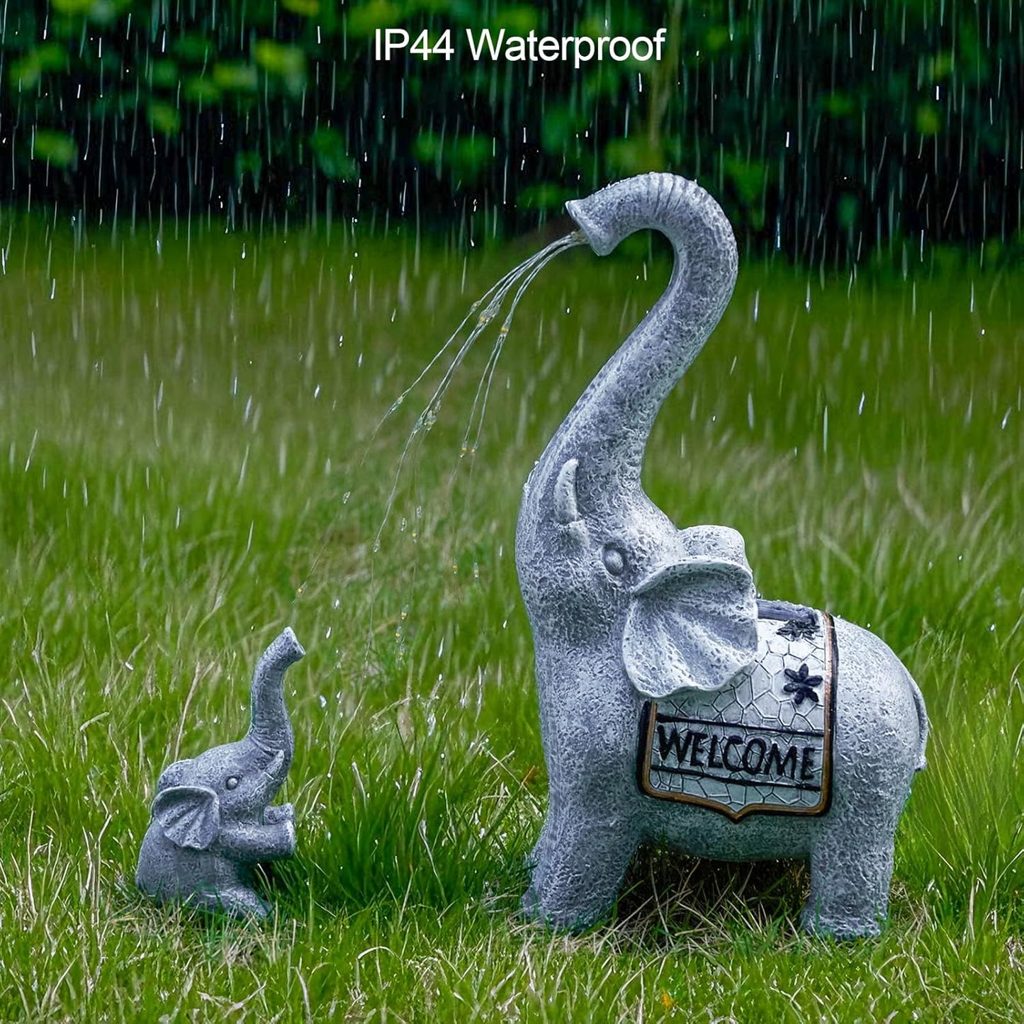 RM ROOMERS Elephant Garden Decor, 2 PCS Elephant Sculptures for Outdoor Resin Solar Elephant Statues Watering, Elephant Decor for Yard, Animal Statues for Patio, Birthday Gifts for Women