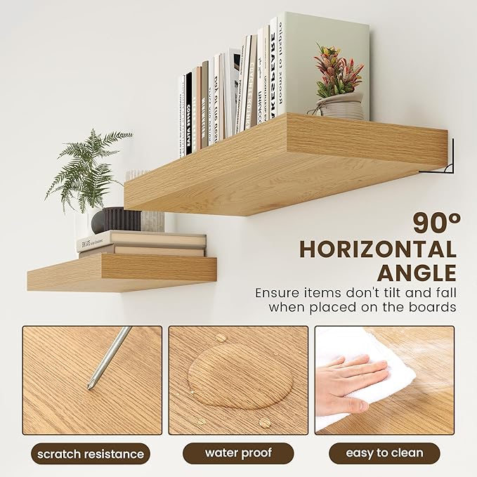 Deep Floating Shelves for Wall | 30 Inch Wide x 12 Inch Deep Floating Shelves | 30W x 12D Rustic Oak Wide Wall Shelves | Bookshelf Laundry Shelf TV Shelf