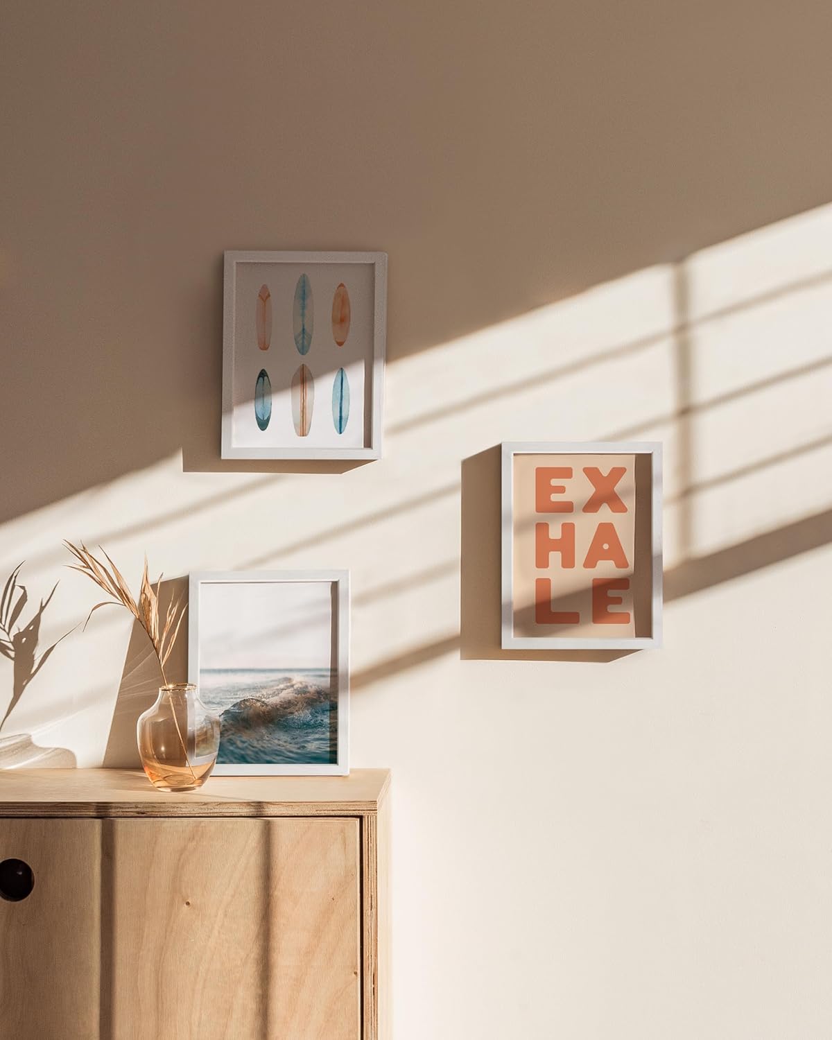 HAUS AND HUES 6x8 White Oak Wooden Picture Frame - Set of 3 6x8 Poster Frame - Premium Oak, Vertical Hang, Shatterproof Plexiglass - Ideal for Home, Room, Office (6x8-inch, White, Set of 3)