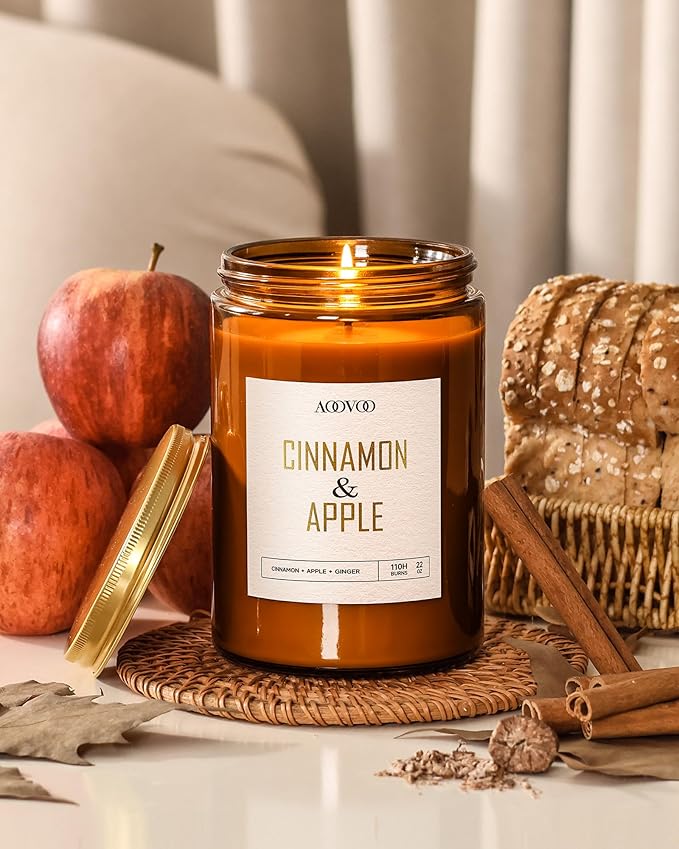 AOOVOO Apple Cinnamon Candles - 22 oz Scented Candles, Aromatherapy Candle, Soy Candle for Home Scented