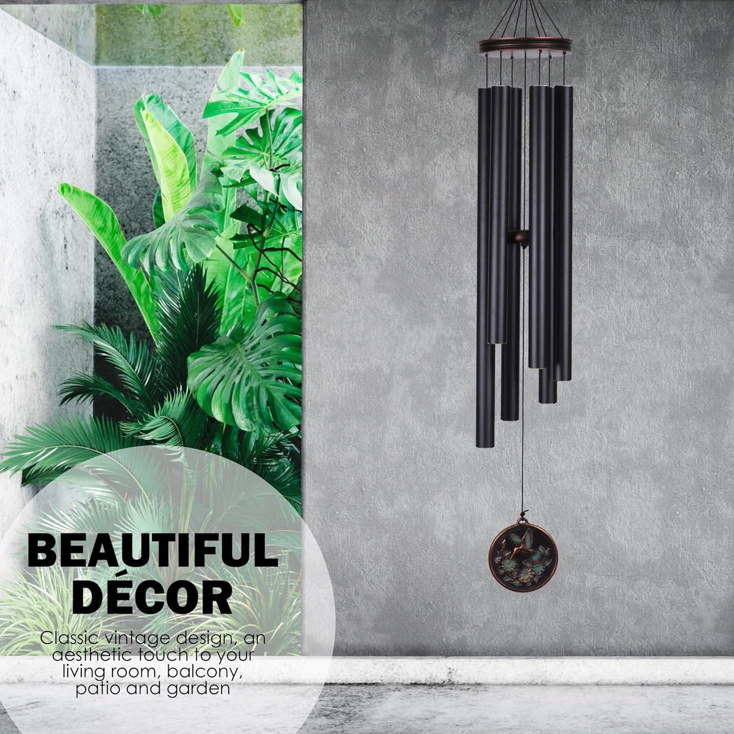 Vanquer Large Wind Chimes for Outside Deep Tone - 46'' Wind Chimes Outdoor Clearance, Windchimes Outdoors, Hummingbird Wind Chime,Sympathy Gift, Patio, Home Décor, Vintage Black (46" Hummingbird)