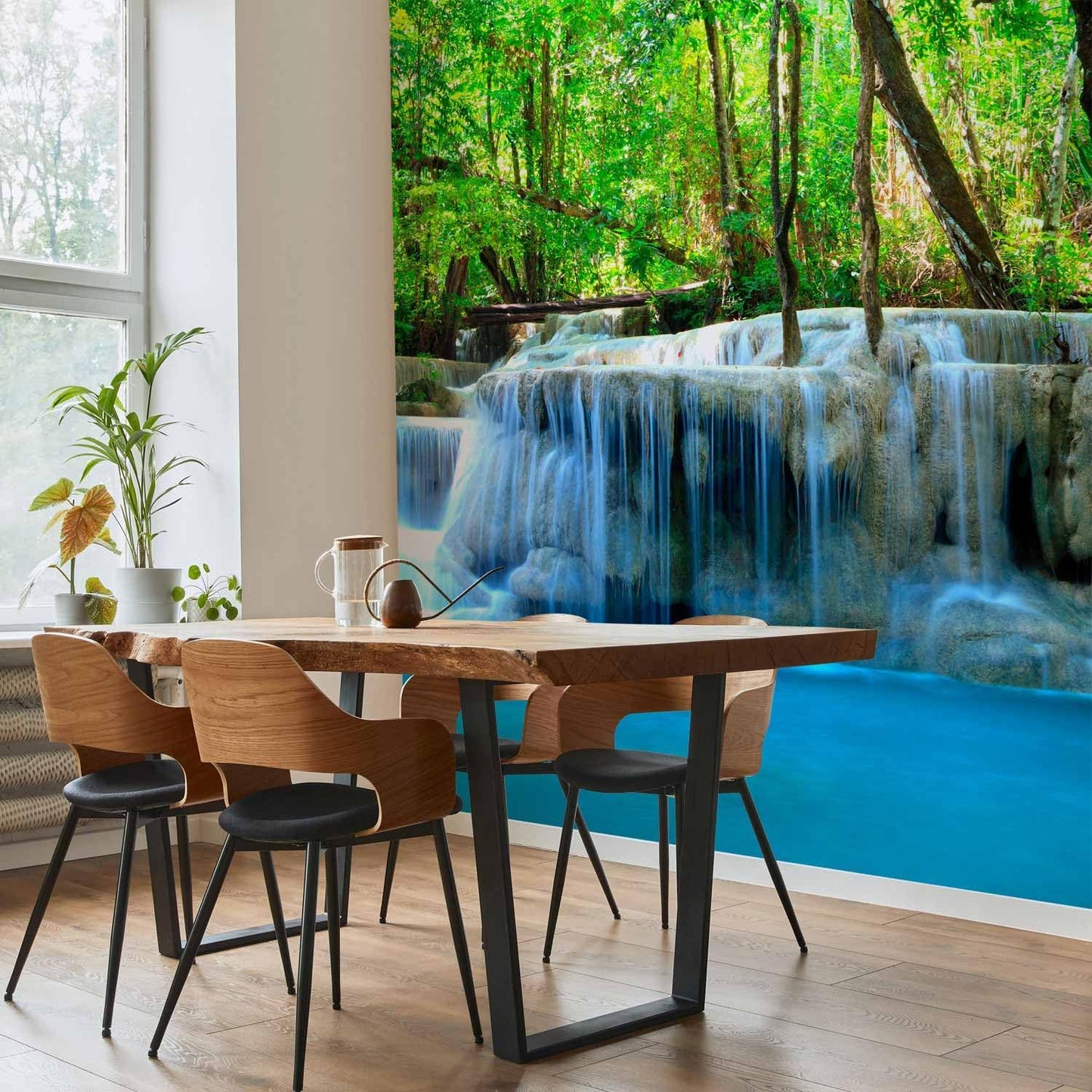 artgeist Premium Wall Mural Waterfall Landscape 216x98 in - Non-Woven Photo Wallpaper Art Print Fleece Wall Mural Decoration Poster Picture Design Nature Forest Tree Green c-B-10074-a-a