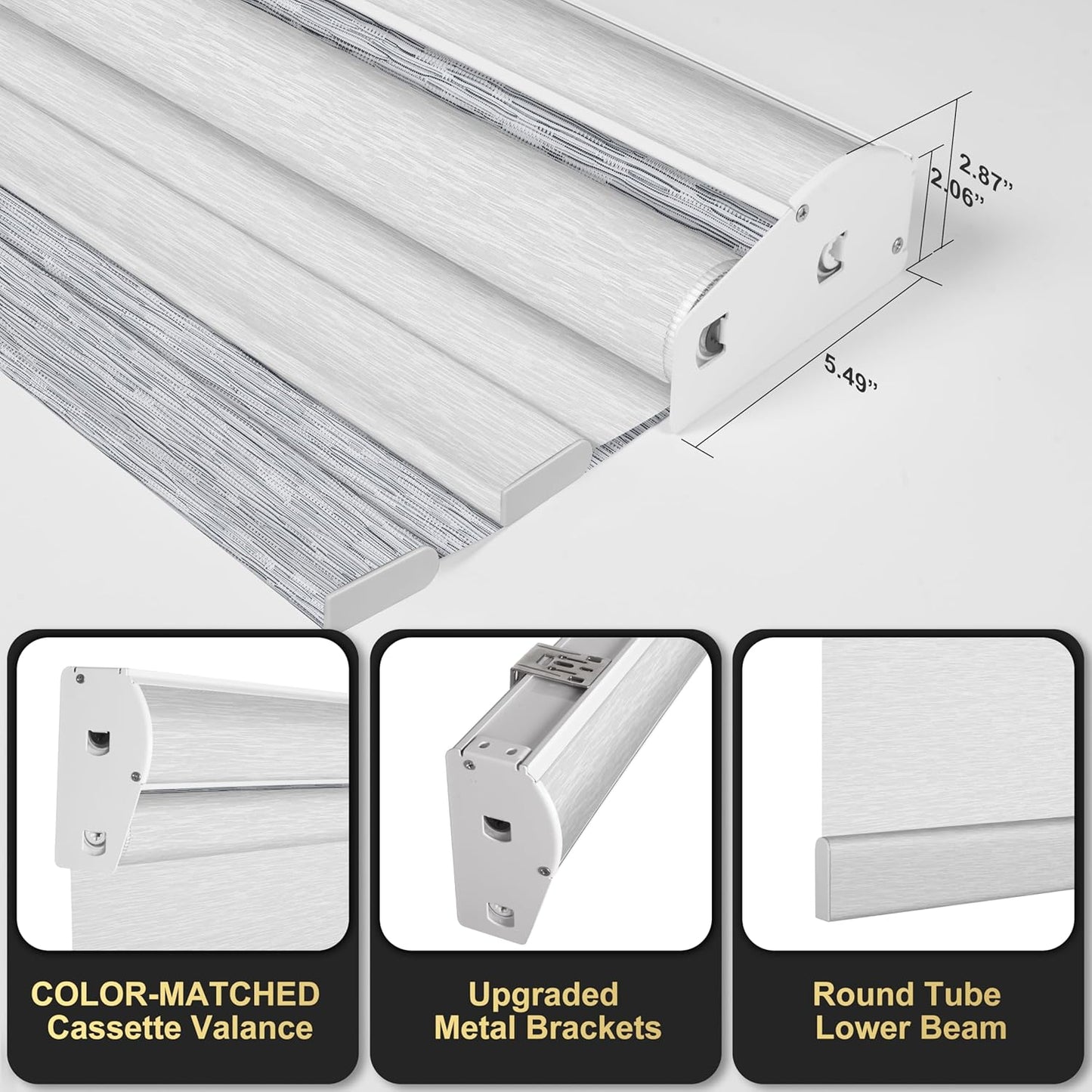 BERISSA Cordless Double Roller Shades with Cassette Valance, Blackout and Light Filtering, Day and Night Shades for Home Office. Maze Grey & White. Custom Sizes