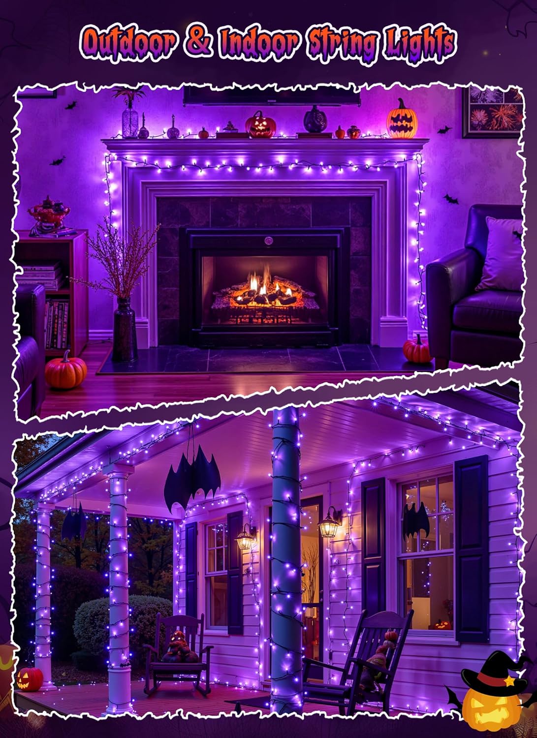Brightown 2 Pack Halloween Solar String Lights Outdoor, Total 144Ft 400 LED Twinkle Fairy Lights Waterproof with 8 Modes Auto On/Off for Patio Tree Garden Party Home Decorations (Purple)