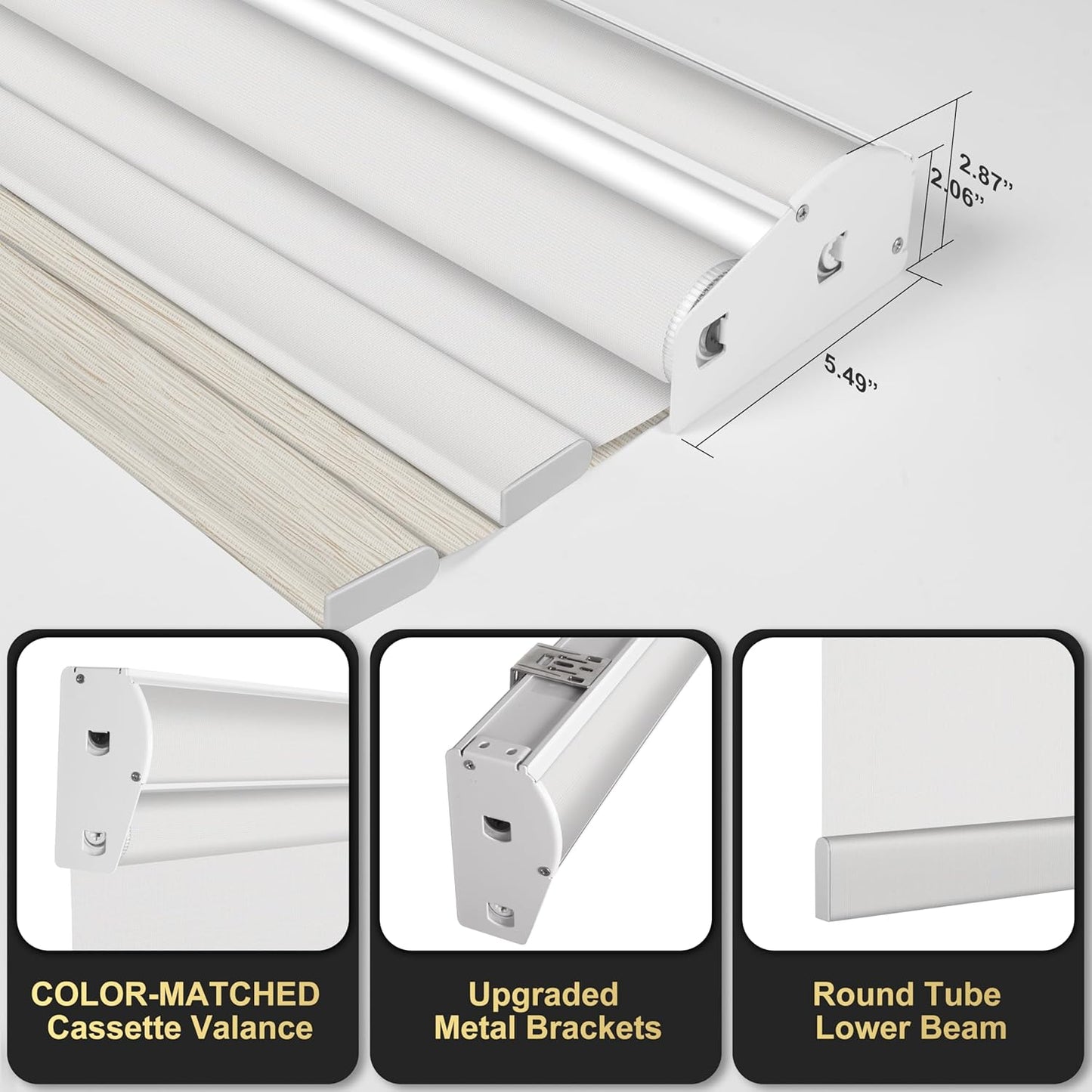 BERISSA Dual Roller Shades with Cassette Valance,Blackout and 5% Light Filtering,Day and Night Shades for Home Office. Beige & White.Custom Sizes