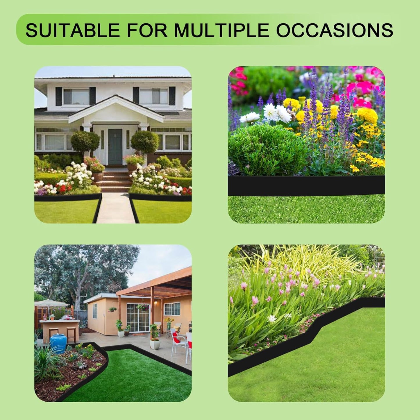 No Dig Garden Edging 33 FT Landscape Edging Extra Tall 4IN High, Landscape Edging with 30 Spikes, Flexible Lawn Edging for Landscaping Flower Beds Yard Pathway (Black)