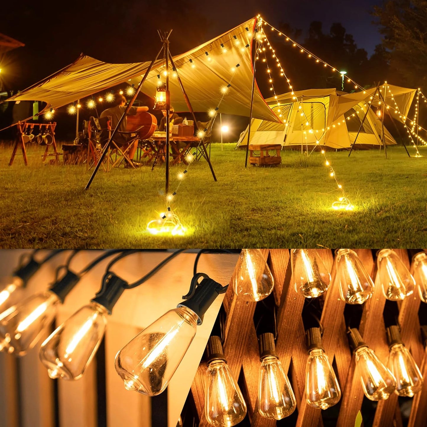 Solar Powered Warm White LED Outdoor String Light with Remote Control, Shatterproof Light Bulbs for Backyard Garden Patio Pergola Gazebo Bistro Bedroom Christmas Wedding Party (10+1 Bulbs)