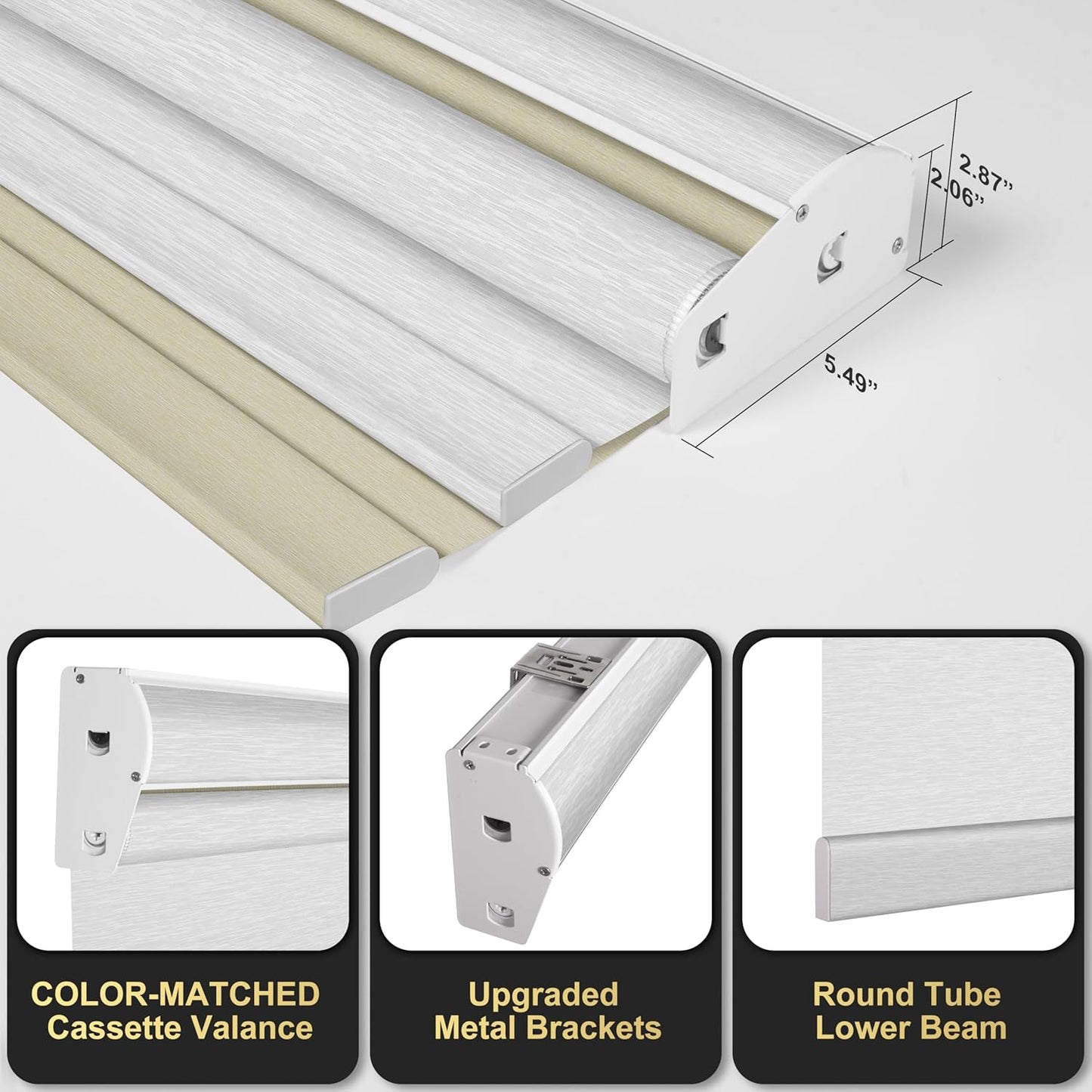 BERISSA Dual Roller Shades with Cassette Valance, Blackout and Light Filtering, Day and Night Shades for Home Office Door - Beige and White, 29 W x 48" H