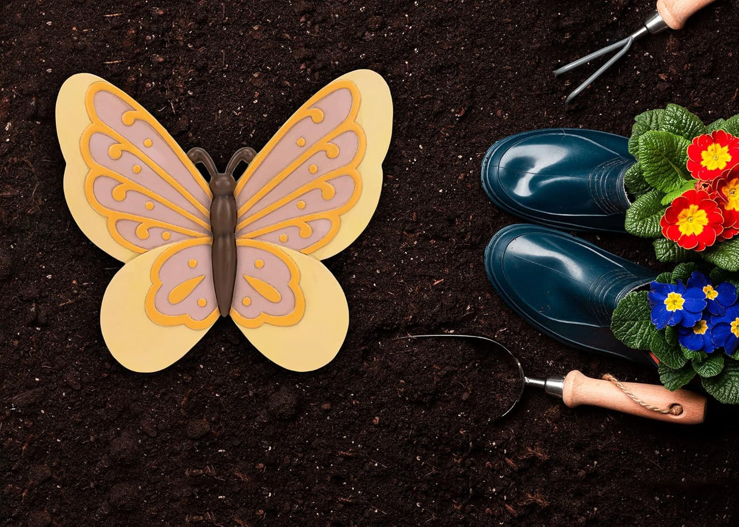 NAT & Jules Animal Character Shaped Dimensional Indoor Outdoor 11 inch Cast Resin Decorative Garden Stepping Stone, Patio, Walkway Sculpture Yard Art, Yellow Butterfly