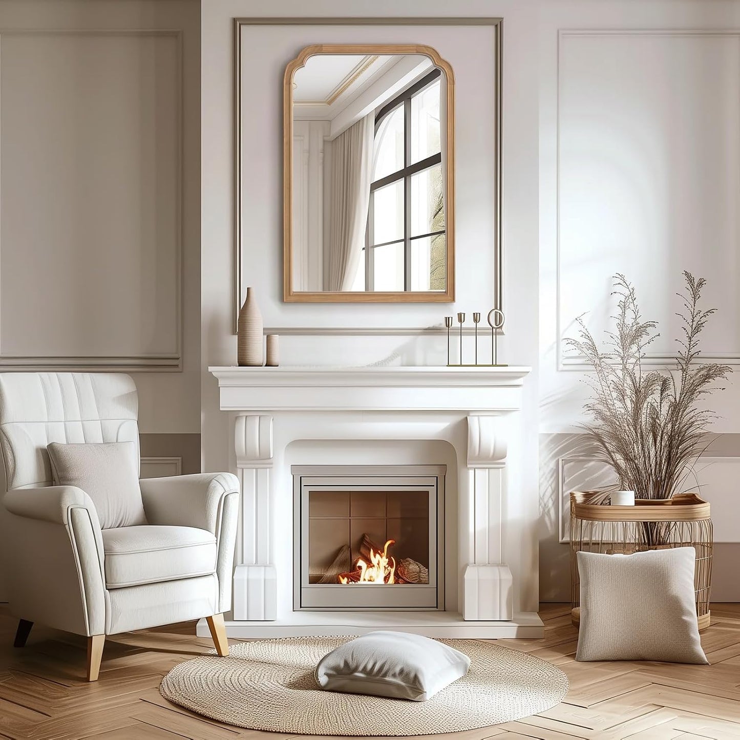 WallBeyond Wood Bathroom Mirrors for Wall Mounted, 24" x 36" Rustic Wood Frame Wall Mirrors Decorative for Living Room or Bedroom Vanity Mirror (Honey-Colored)