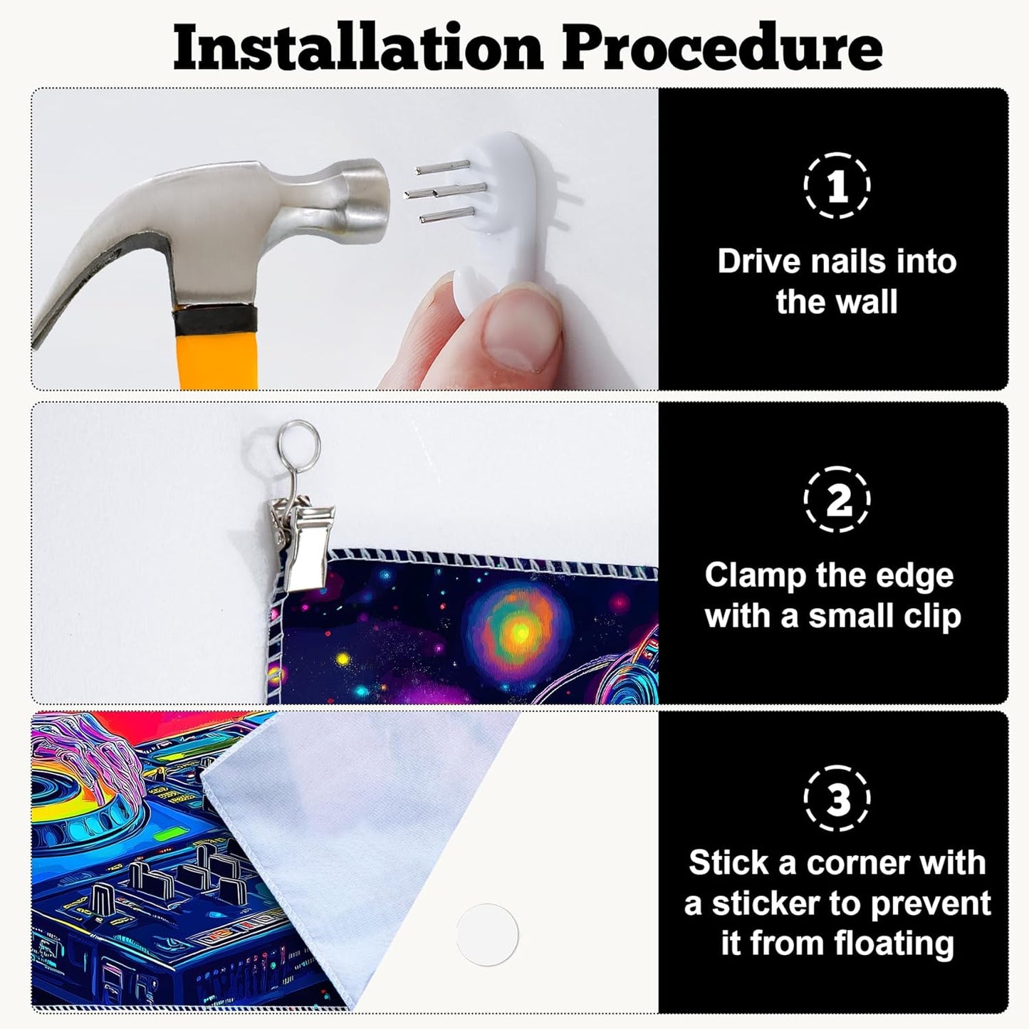 BVBOX Blacklight Space Alien Tapestry 79"x59", UV Reactive Glow in Dark DJ Alien Universe Galaxy Planet Music Tapestries, Black Light Neon Upright Poster Wall Hanging Backdrop Decor for Bedroom Living Room