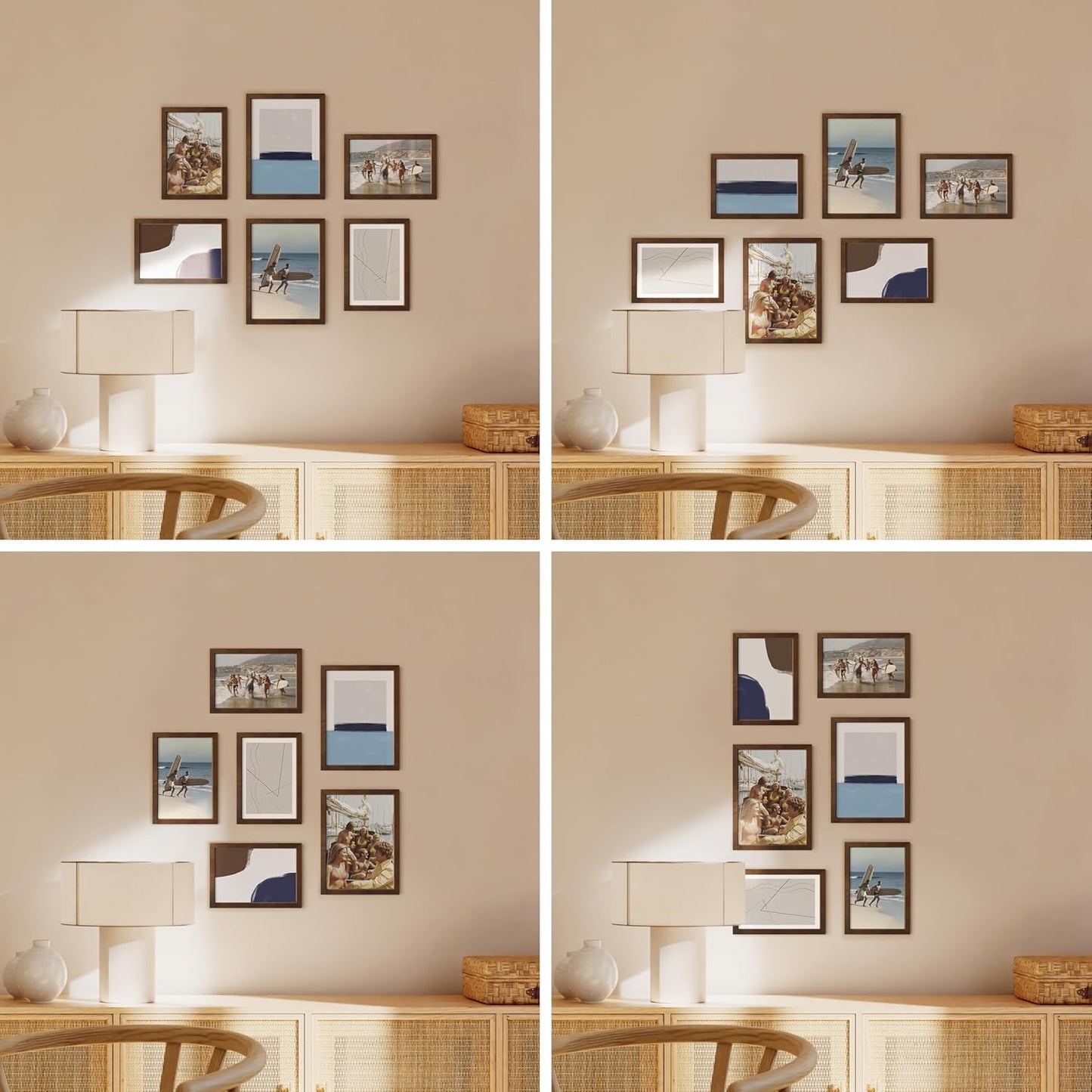 HAUS AND HUES Walnut Oak Wood Gallery Wall Tabletop Frames Made with Real American Oak and Shatter-free Plexiglass - Set of 6 (Four 4x6, Two 5x7, Framed Walnut)