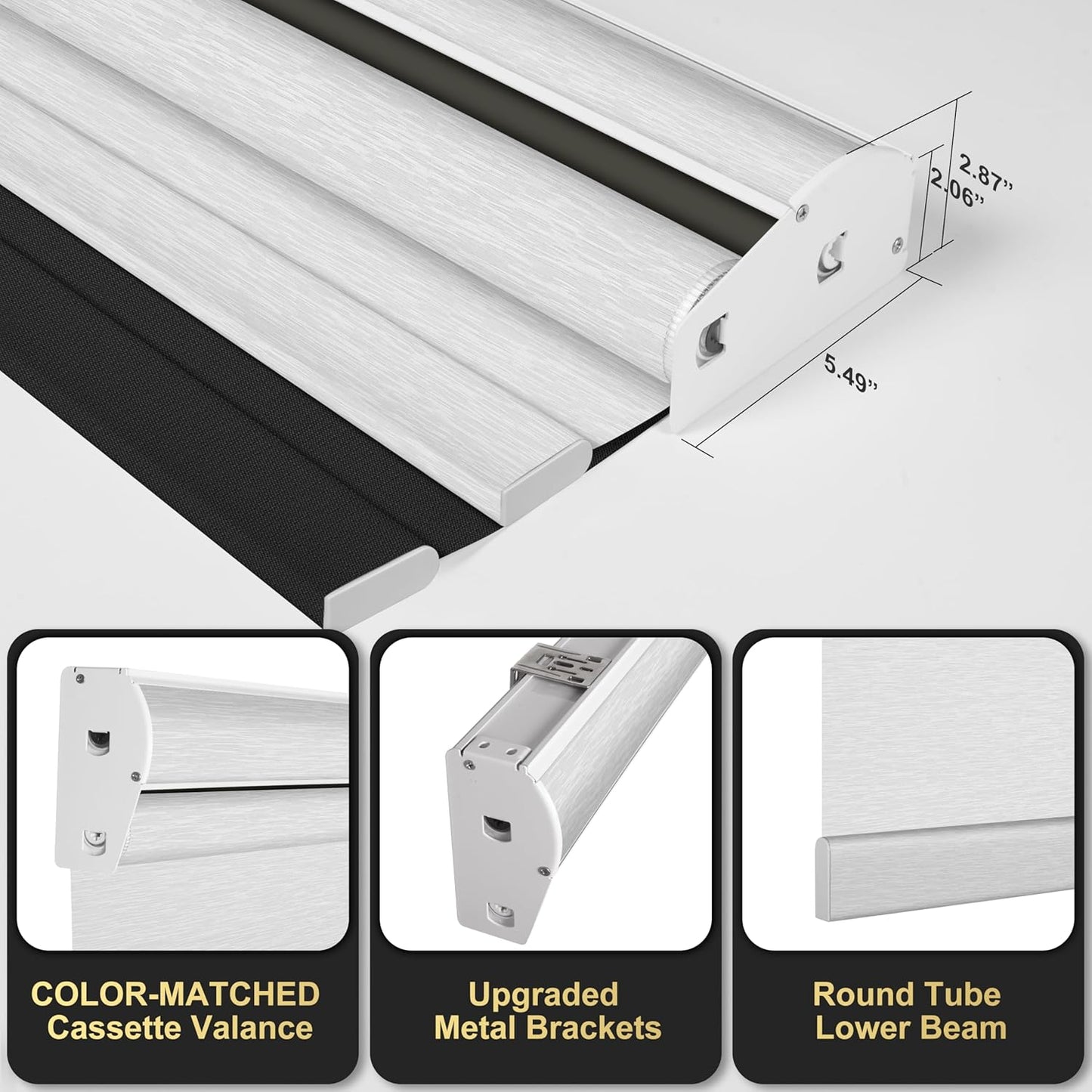 BERISSA Cordless Dual Roller Shades With Cassette Valance, Blackout and Light Filtering, Day and Night for Home Office Door - Linen Black and White, 37 W x 72" H