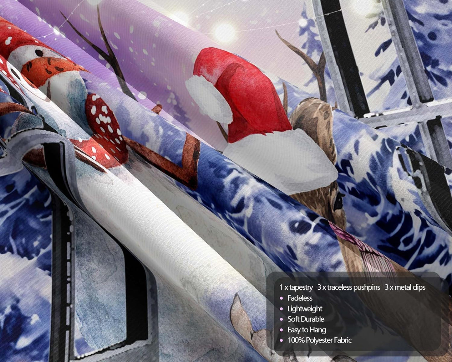 QGHOT Christmas Window Tapestry Wall Hanging Christmas Backdrop Winter Window Wall Decor Xmas Snowman Deer Tapestries for Bedroom Living Room Dorm Holiday Party Decoration