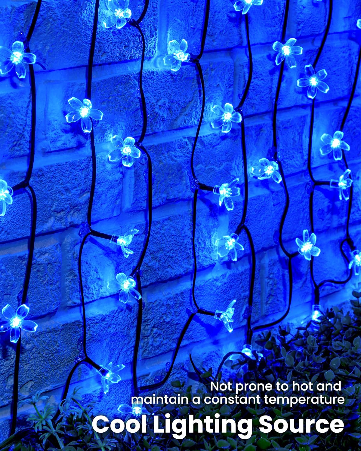 Brightown 60 LED Solar Flower String Lights for Outside Waterproof Fairy Lights for Garden Yard Fence Patio Christmas Tree Wedding Party Decor, Blue