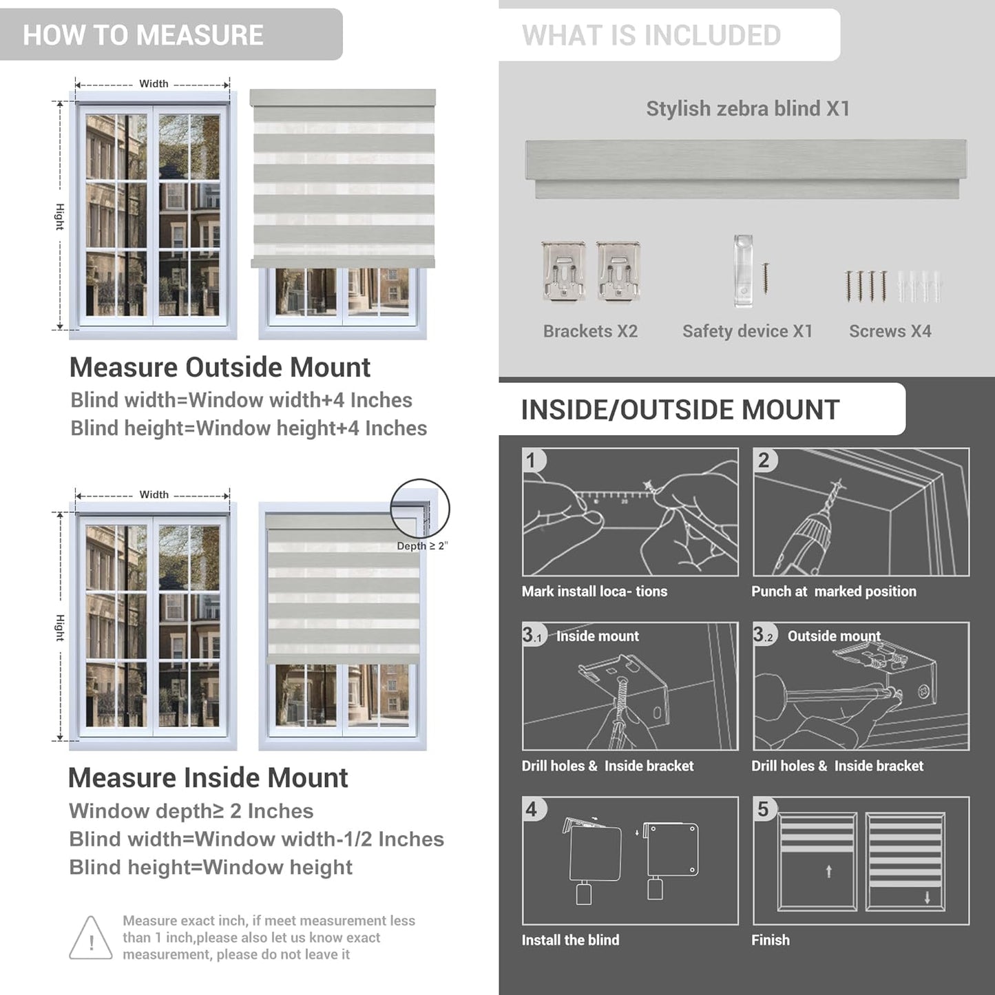 Cordless Zebra Blinds for Windows, Blackout Interior Blinds,Easy to Install,UV Protection,for Offices and Home,Custom Roller Shades, Mousse Beige,27" W x 64" H