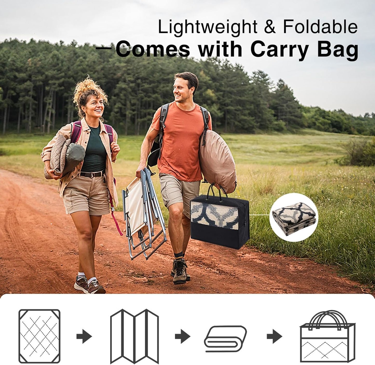 OLANLY Reversible Outdoor Rug 5x8 ft Clearance, Waterproof Outdoor Plastic Straw Rug with Interlacing Pattern, RV Mat for Patio, Camping, Balcony, Deck, Backyard, Black & Beige