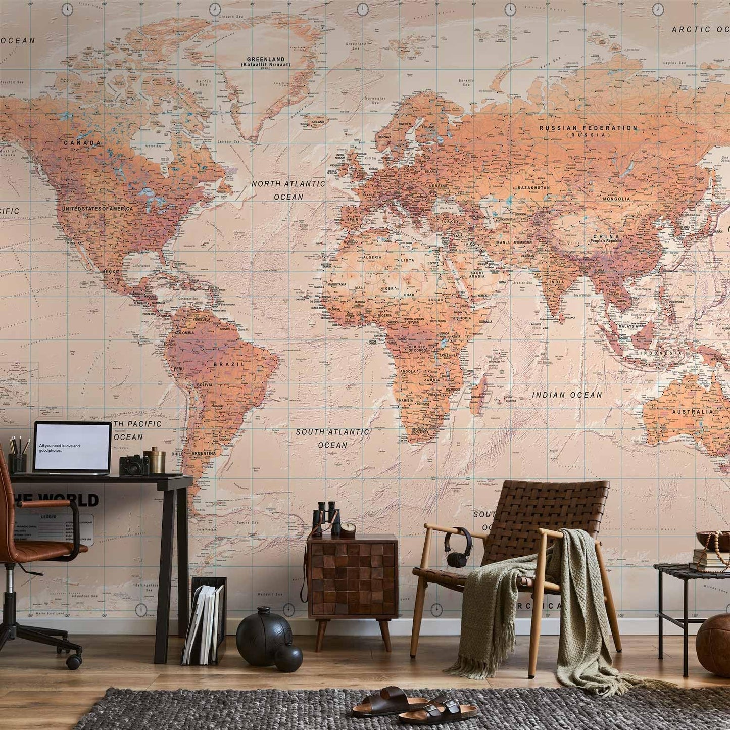 artgeist Premium Wall Mural World Map 98x69 in - XXL Non-Woven Wallpaper Fleece Wall Decor Photo Print Picture Image Design Home Map of The World k-A-0091-a-c