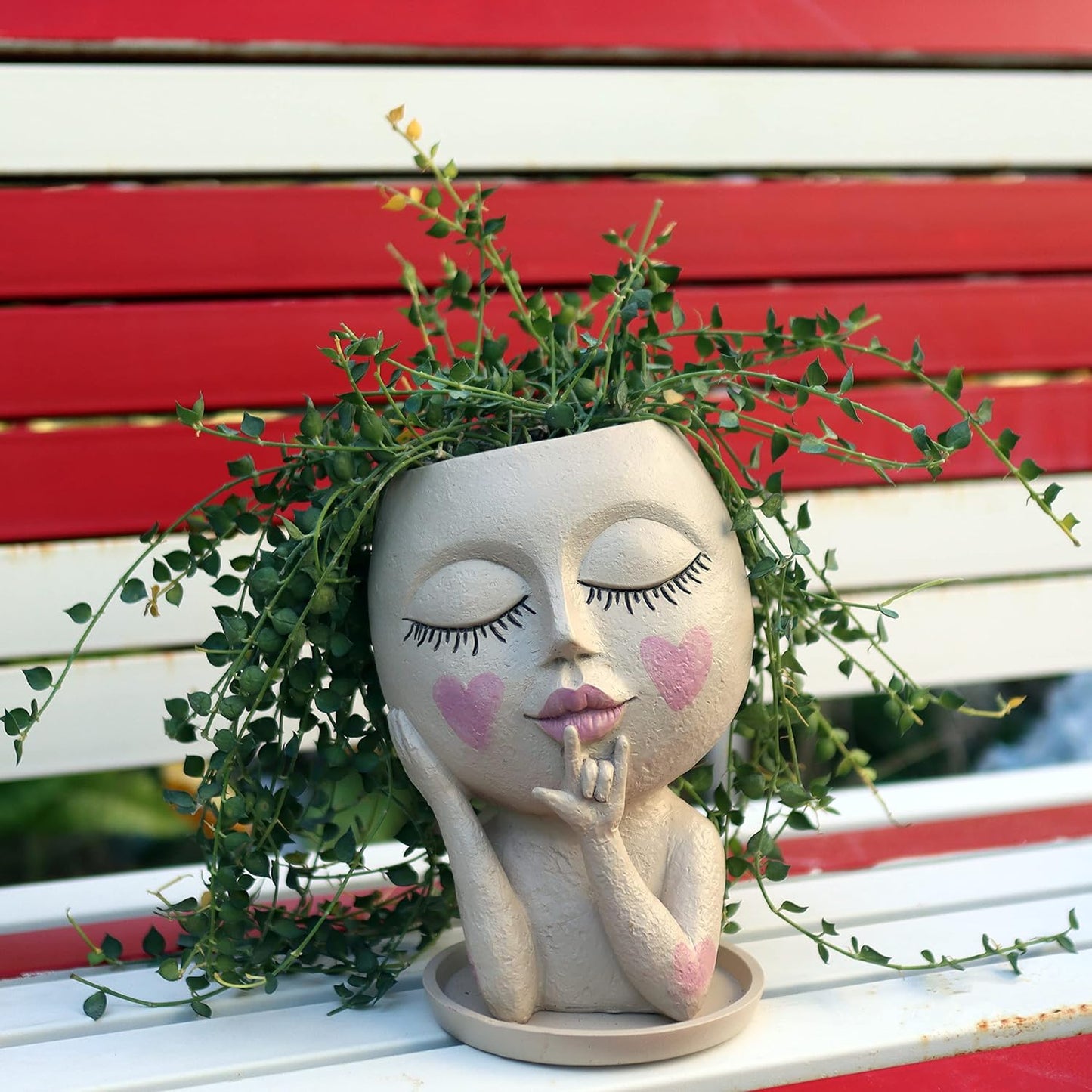 Face Flower Pots Head Planter, Cute Resin Planters for Indoor Outdoor Plants, Macetas para Plantas Unique Head Plant Pot