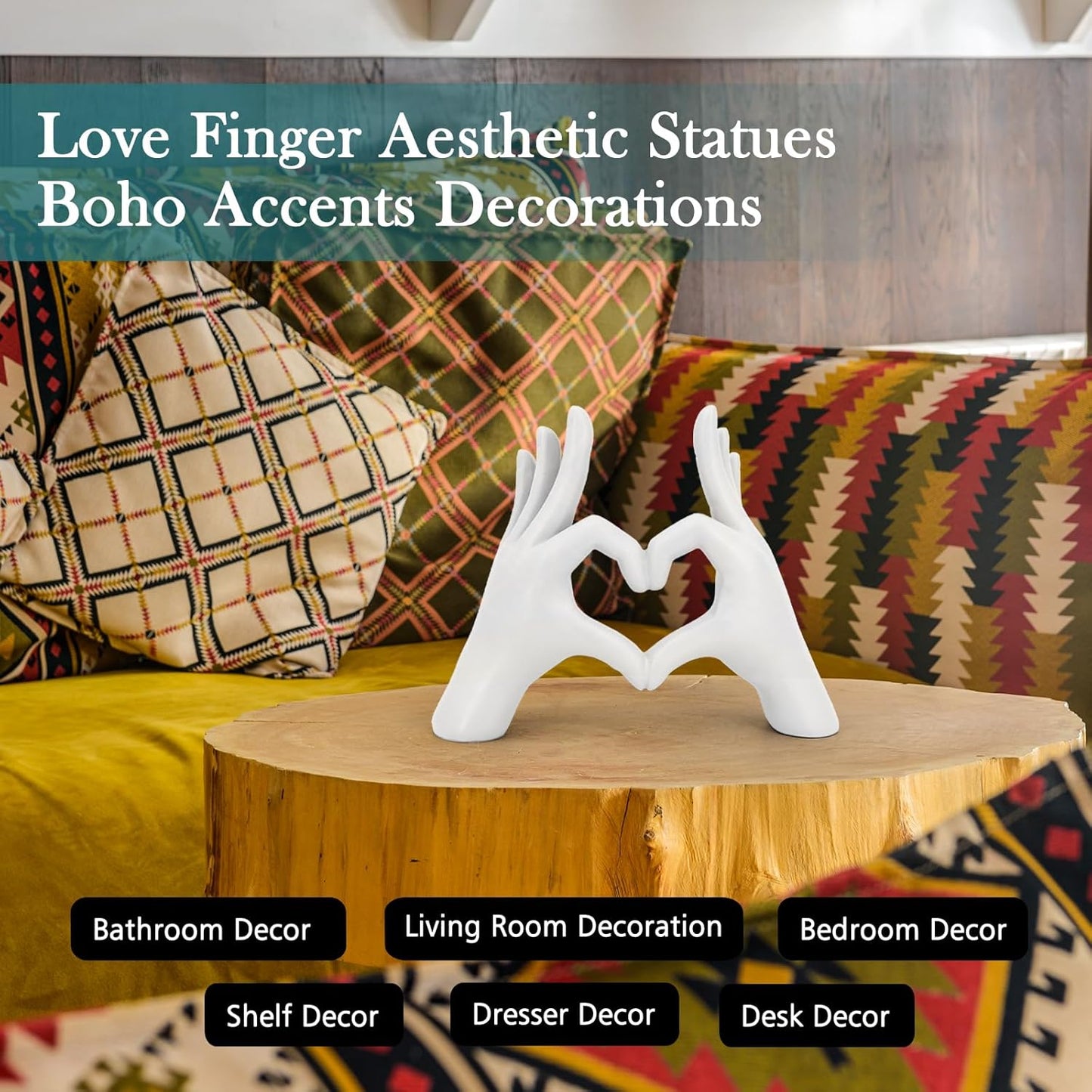 Accessoryway White Heart Hands Sculpture Decor - Valentines Day Decorations for Living Room, Bedroom, Office & Shelf Decor,Unique Heart Hands Ring Holder Display for Girls & Wedding Decorations