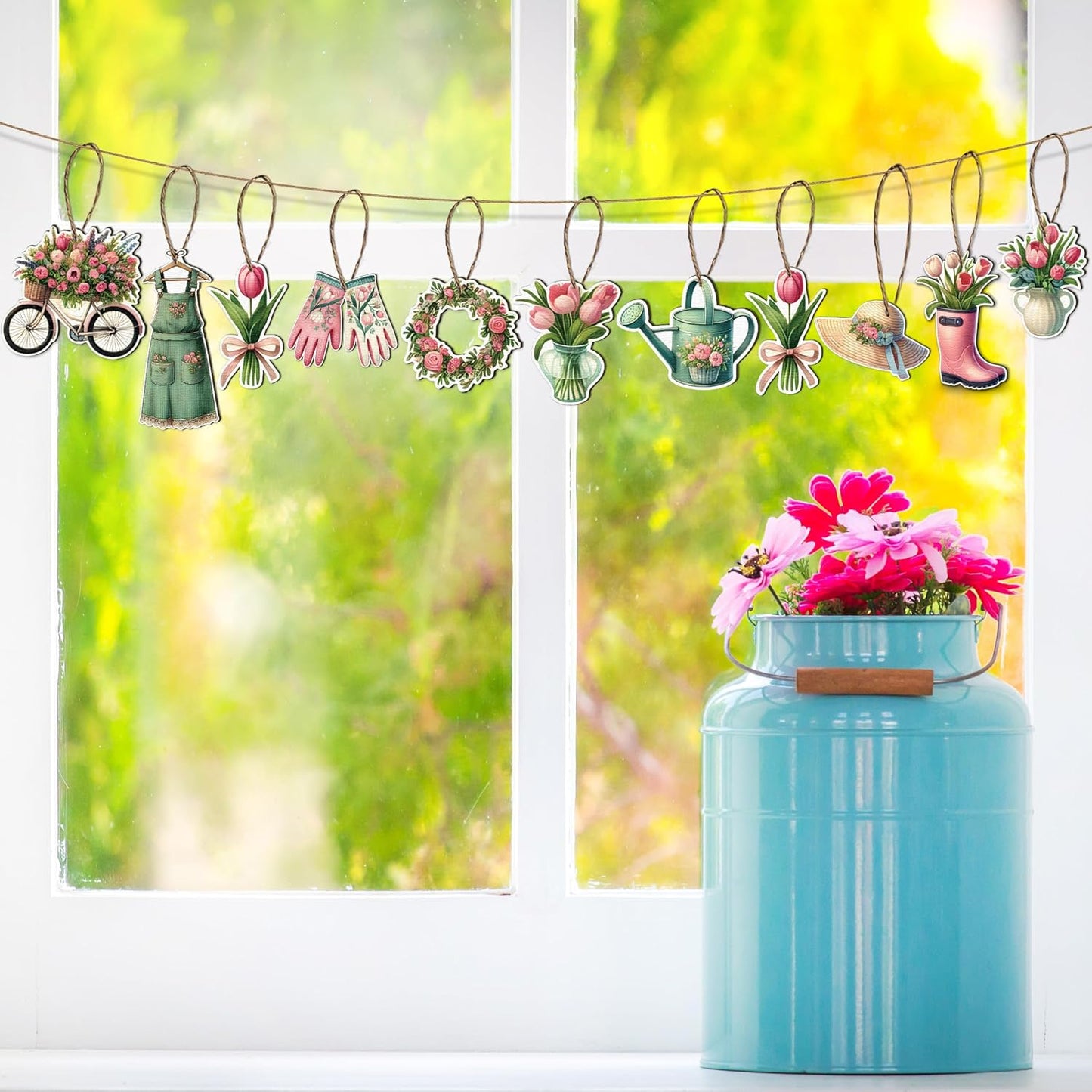 48PCS Spring Decor Wooden Flowers Ornaments Hanging Tulips Signs Decorations for Home Small Tree Party