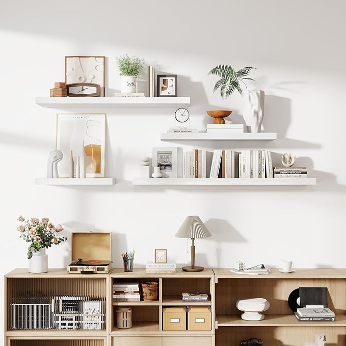 48 Inch Floating Shelves, 11.6 Inch Deep Floating Shelves for Wall, Floating Shelf with Invisible Brackets, Deep Shelves for Bathroom, Bedroom, Living Room, 1 Pack, White