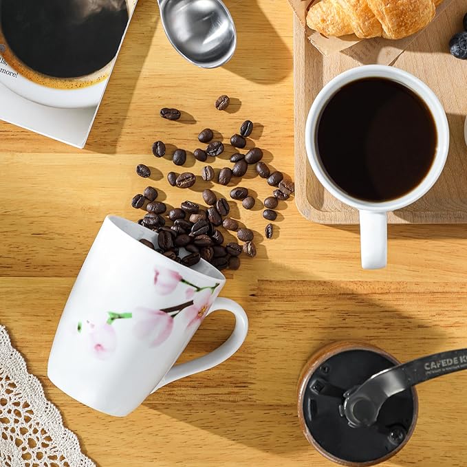 VEWEET Coffee Mugs Set of 6, 11 OZ Coffee Cups Set with Handle, Floral Mug Sets Ceramic Cup Set for Kitchen, Microwave & Dishwasher Safe, Series ANNIE