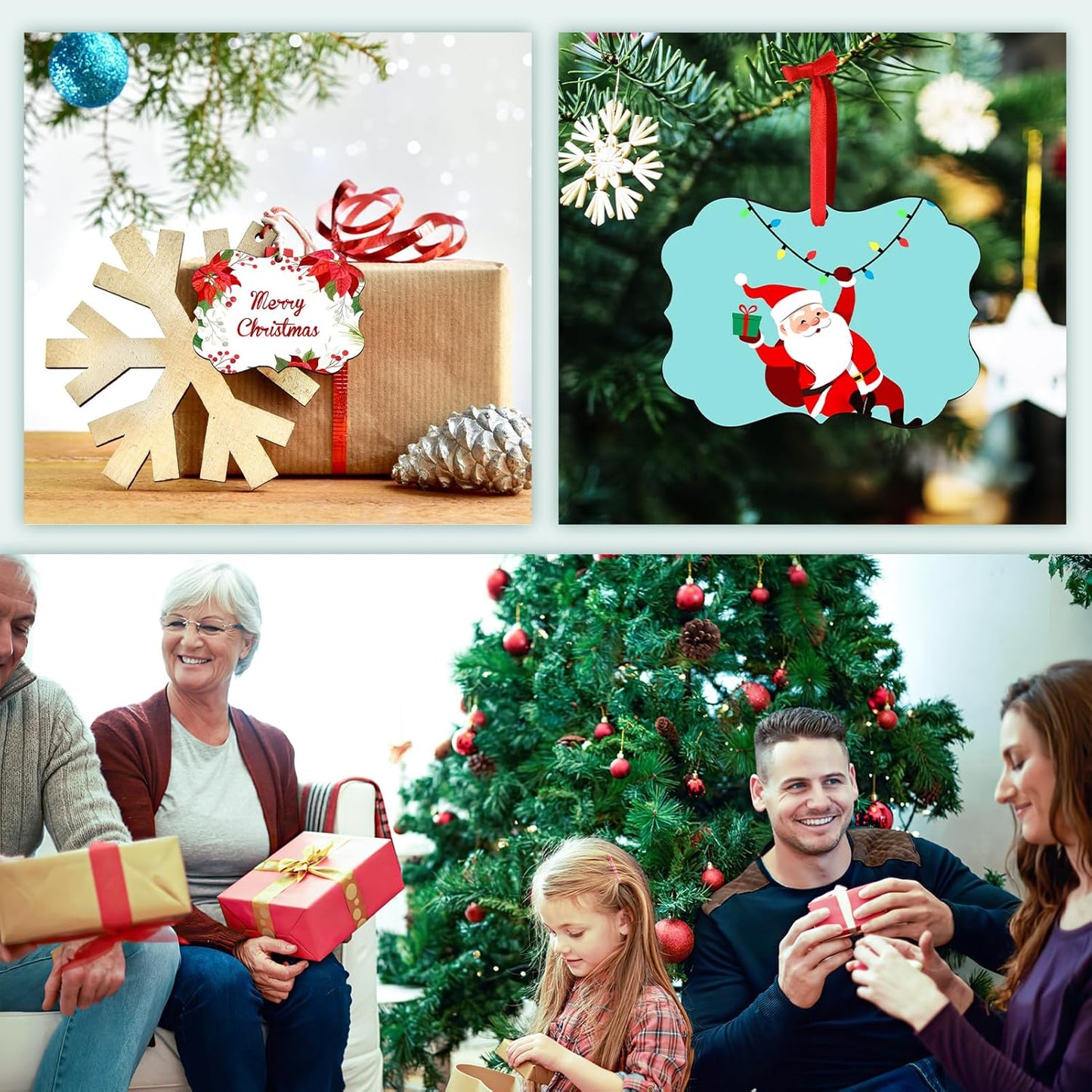 4 Pack Personalized Christmas Ornaments 2025 Wood Custom Photo Text Hanging Ornament for Christmas Tree Decorations, First Christmas Engaged/Married, New Home, Baby's First Christmas, Memorial