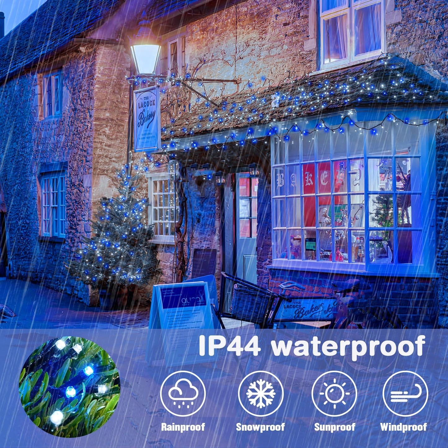 JMEXSUSS 66ft 200 LED Blue and White Christmas Lights, Outdoor Christmas String Lights Plug in, Expandable Christmas Lights for Tree Outside Party Home Decorations, EXS-S-0200